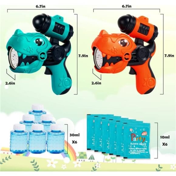 Dinosaur Bubble Gun Blaster for Kids, Bubble Maker with LED Light and Sound - Picture 3 of 6